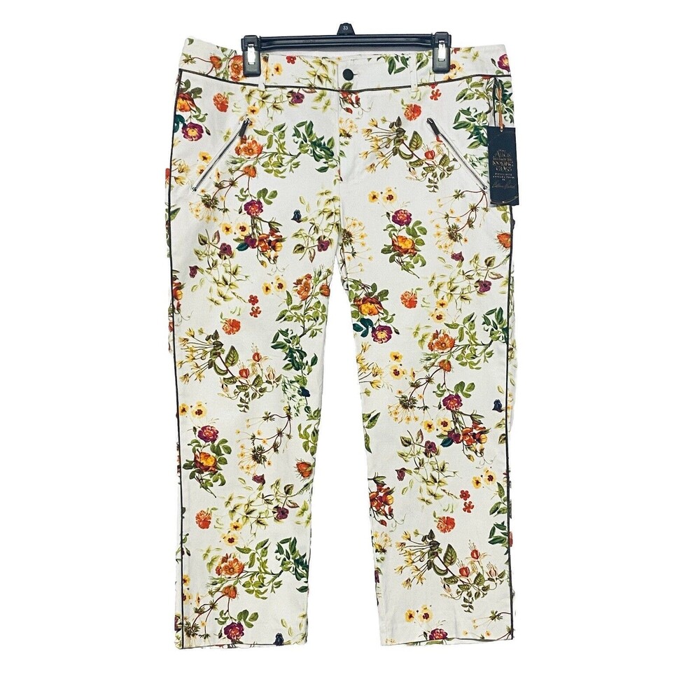Disney Alice Through The Looking Glass Size 14 White Floral Capris Pants New